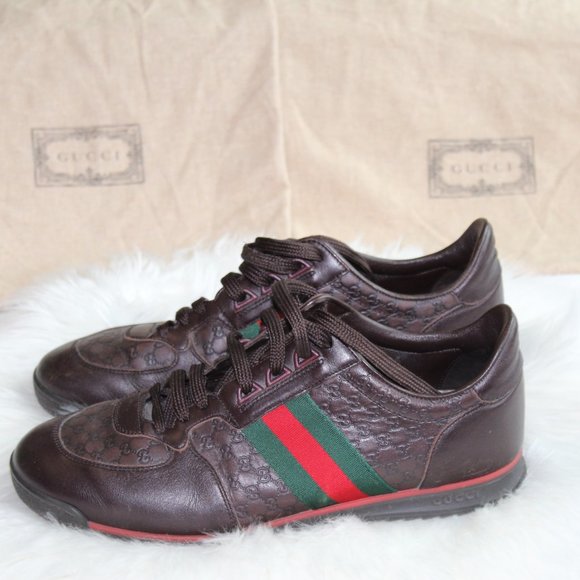 Authentic Gucci Lace-Up Sneaker/Brown, Green & Red Color - Picture 2 of 5